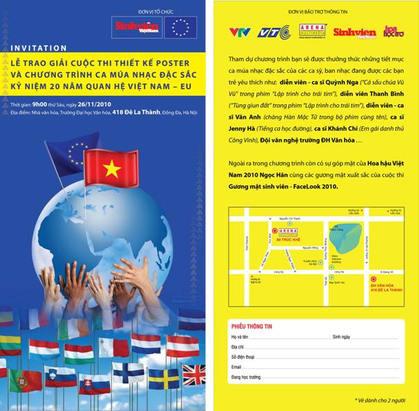 Cuộc thi thiết kế poster Kỷ niệm 20 năm thiết lập quan hệ Ngoại giao EU-Việt Nam - triển lãm và trao giải tại Arena Multimedia 80 Trúc Khê