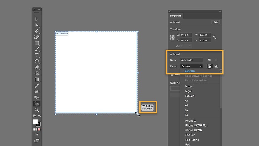 phương pháp kéo thả artboard