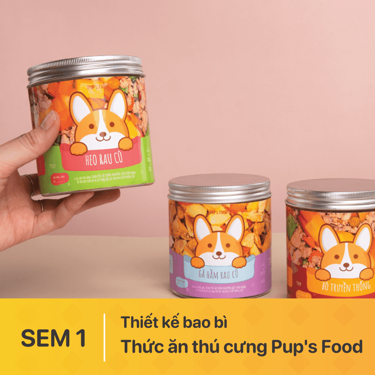 Bộ sản phẩm Bao bì Thức ăn thú cưng Pup’s Food của học viên tại Arena Multimedia